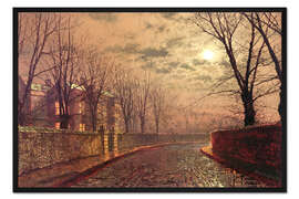 Gerahmter Kunstdruck Straße im Mondlicht