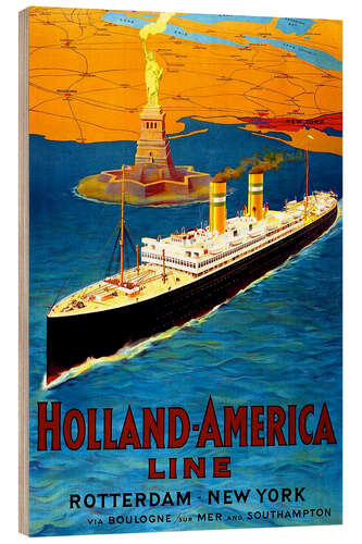 Hout print Holland America Line - Rotterdam to New York