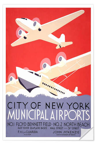 Selvklebende plakat City of New York - Municipal Airports