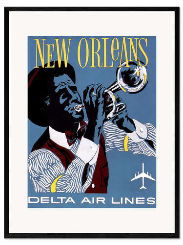 Impressão artística com moldura New Orleans Delta Air Lines