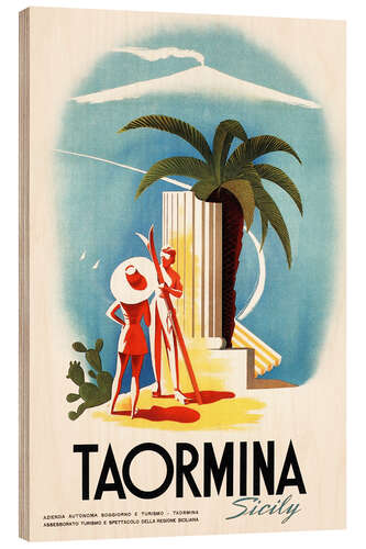 Wood print Taormina, Sicily