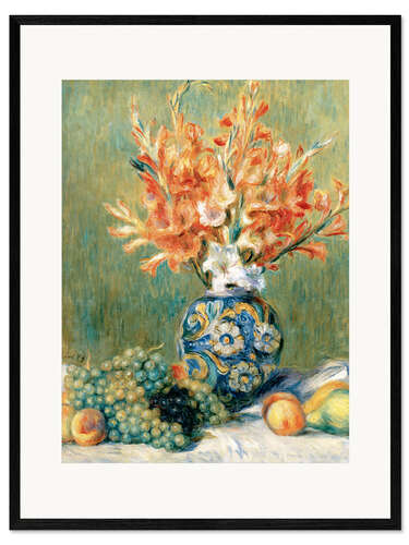 Gerahmter Kunstdruck Stillleben mit Obst und Blumen
