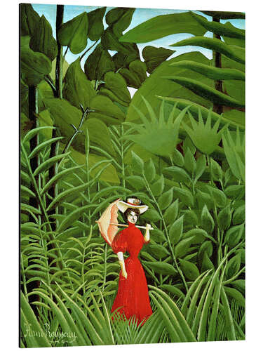 Alumiinitaulu Woman in red in forest