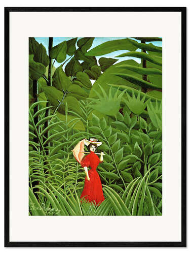 Impressão artística com moldura Woman in red in forest