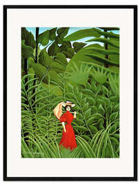 Kunsttryk i ramme Woman in red in forest