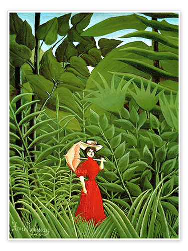 Poster Frau in Rot im Wald