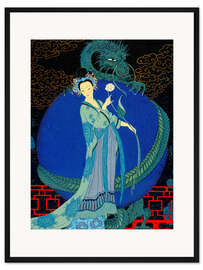 Gerahmter Kunstdruck Frau mit einem Drachen