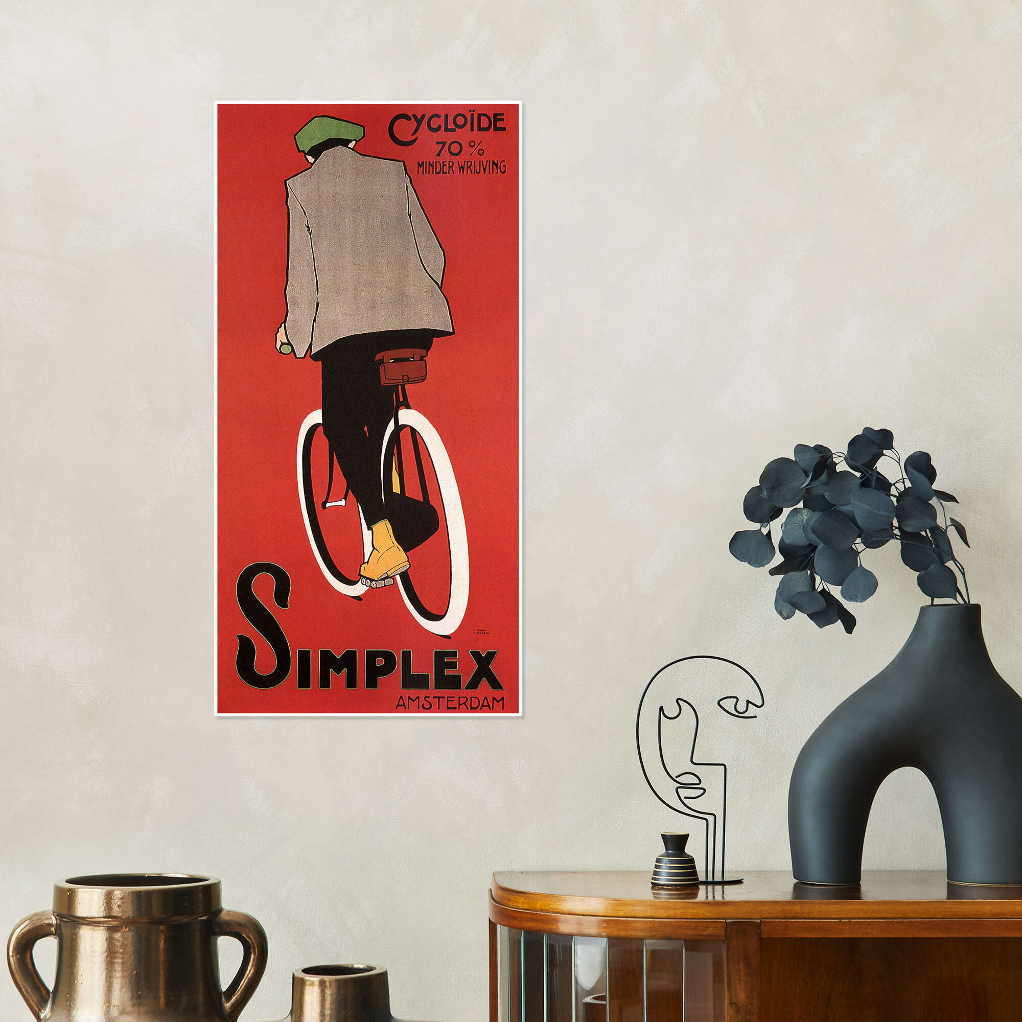 Framed Poster sale Print, Art Nouveau Antique Bicycle Ad, Dutch Painter, Hinde-Bicycles Factory Amsterdam, Caspel c. 1898