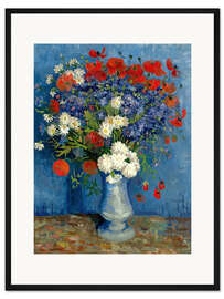Gerahmter Kunstdruck Vase mit Kornblumen und Mohn