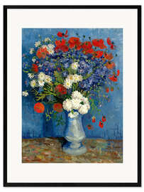 Impression artistique encadrée Nature morte : vase avec bleuets et coquelicots