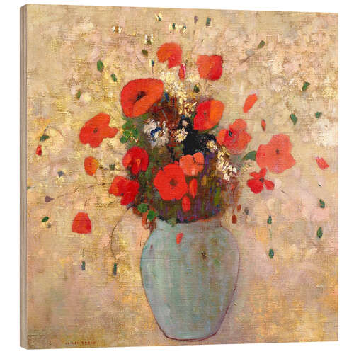 Wood print Vase of poppies