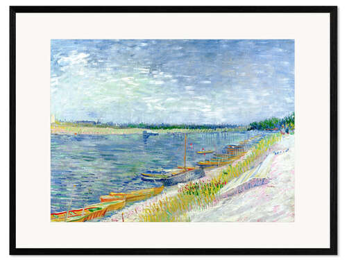 Impression artistique encadrée Vue d'une rivière avec bateaux à rames