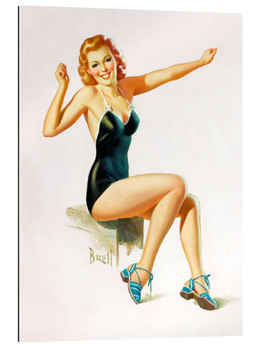 Gallery Print Pin Up - Sitzende Rothaarige im Badeanzug