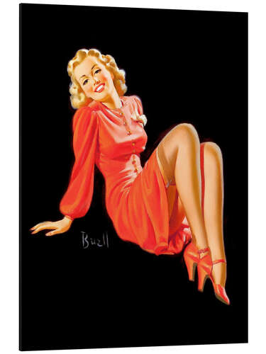 Aluminium print Pin Up - Lady in Red Dress