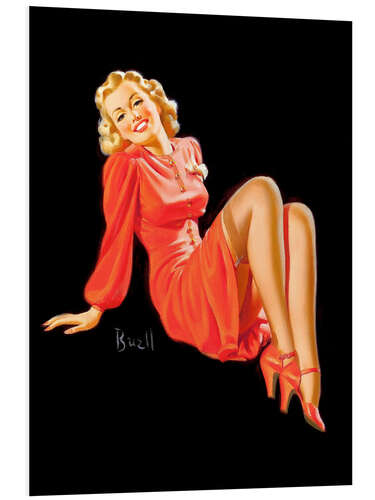 Hartschaumbild Pin Up - Lady im roten Kleid