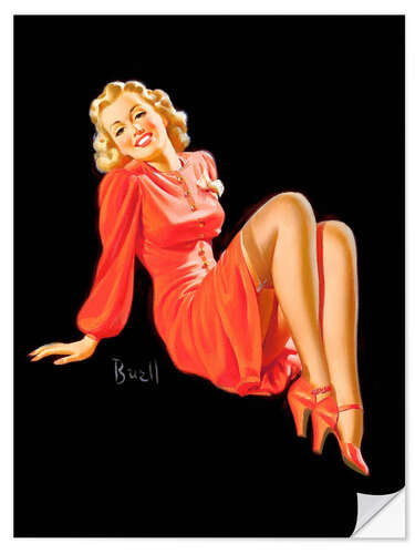 Wandsticker Pin Up - Lady im roten Kleid