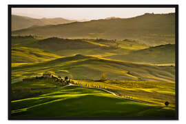 Gerahmter Kunstdruck Abendlicht in den grünen Hügeln der Toskana