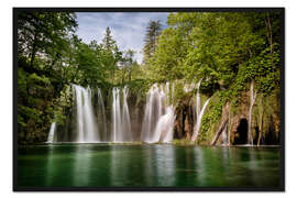 Gerahmter Kunstdruck Paradiesischer Wasserfall in Plitvice