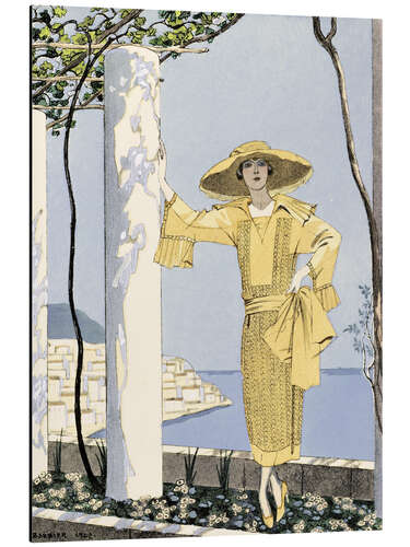 Alubild Amalfi, Illustration einer Frau im gelben Kleid, 1922