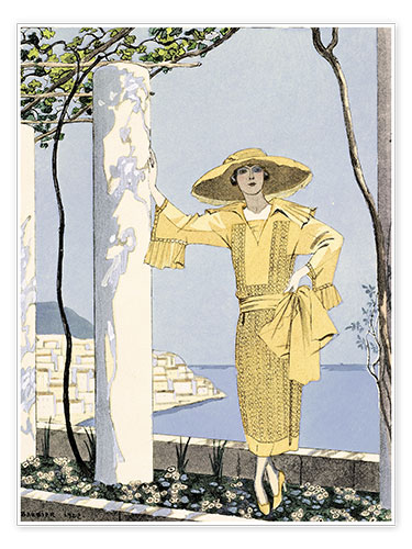 Poster Amalfi, Illustration einer Frau im gelben Kleid, 1922