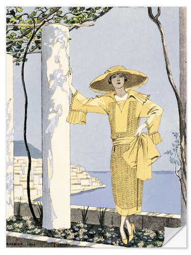 Vinilo para la pared Amalfi, ilustración de una mujer vestida de amarillo, 1922