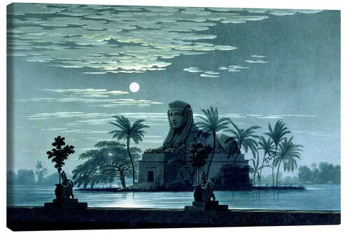 Lerretsbilde Garden scene with the Sphinx in the moonlight