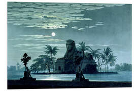 Foam board print Garden scene with the Sphinx in the moonlight