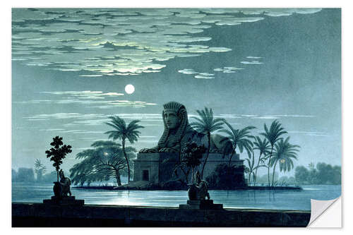 Vinilo para la pared Garden scene with the Sphinx in the moonlight