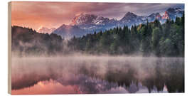 Hout print Sunrise before Alps Panorama Karwendel