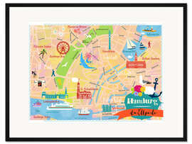 Gerahmter Kunstdruck Bunter Stadtplan Hamburg
