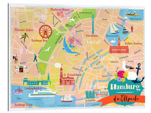 Gallery print Colorful city map Hamburg