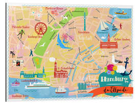 Magnettafel Bunter Stadtplan Hamburg