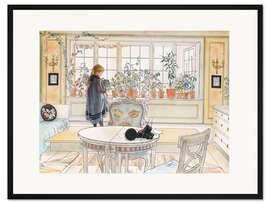 Gerahmter Kunstdruck Blumen auf der Fensterbank