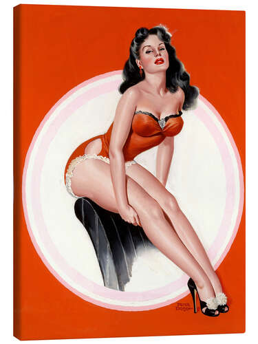 Canvas print Brunette in Red Bathing Suit
