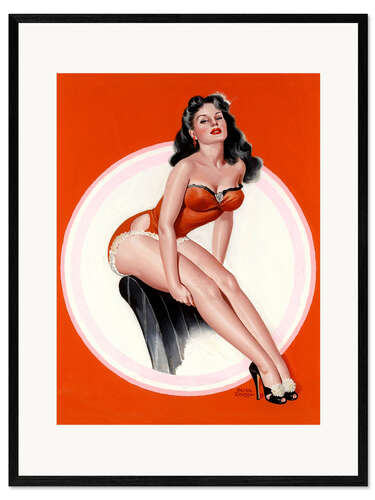Plakat artystyczny premium w ramie Brunette in Red Bathing Suit