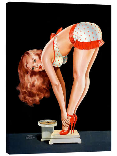 Leinwandbild Pin Up auf Waage