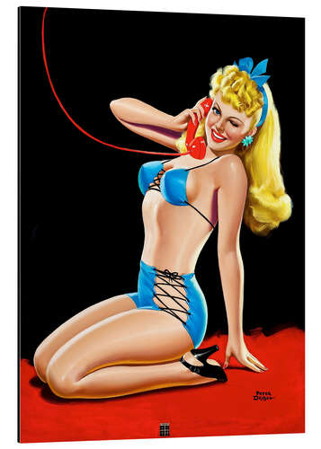 Alubild Pin Up im blauen Bikini