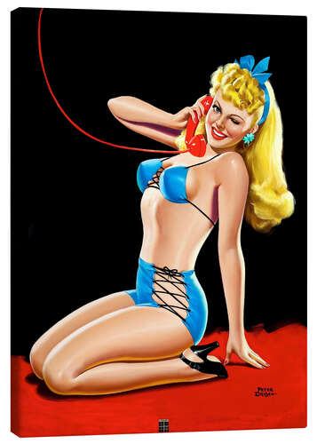 Leinwandbild Pin Up im blauen Bikini