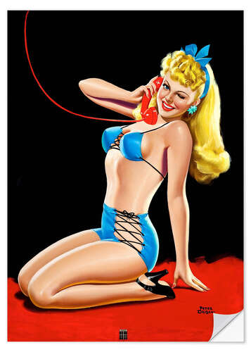 Sticker mural Pin Up in Blue Bikini