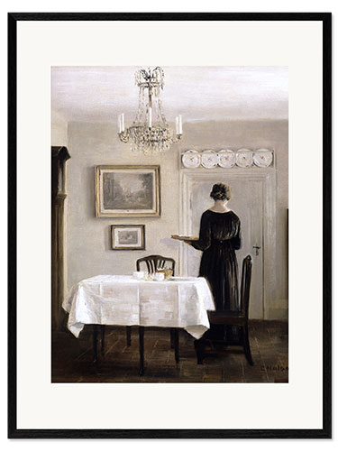 Inramat konsttryck Interior with Lady Carrying Tray