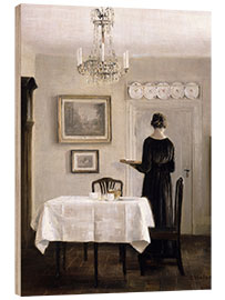 Hout print Interior with Lady Carrying Tray