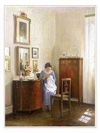 Poster Binnenland met naaiende vrouw