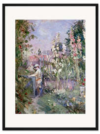 Gerahmter Kunstdruck Junge in den Stockrosen