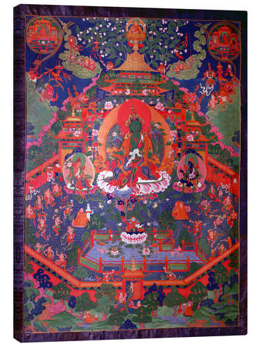 Stampa su tela Thangka depicting Green Tara