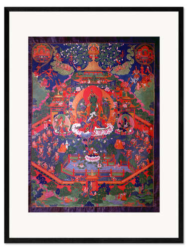 Innrammet kunsttrykk Thangka med Grønn Tara