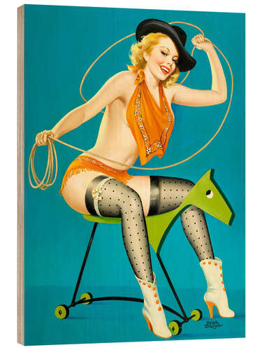 Wood print Pin Up - Roping the Horse