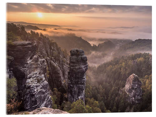 Acrylglasbild Sonnenaufgang in der Sächsischen Schweiz