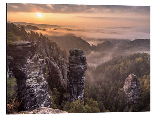 Stampa su alluminio Sunrise in the Saxon Switzerland