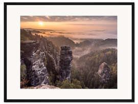 Gerahmter Kunstdruck Sonnenaufgang in der Sächsischen Schweiz