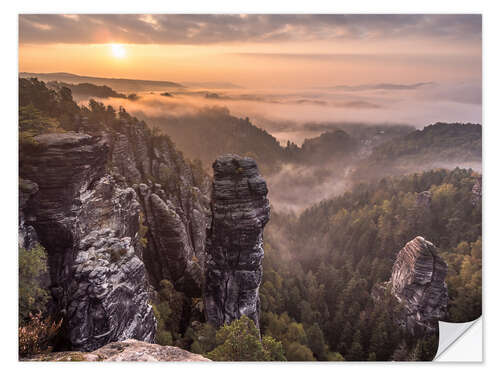 Selvklebende plakat Sunrise in the Saxon Switzerland